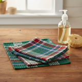 Hard Candy Plaid Dishcloth Set of 3 on a wood kitchen table