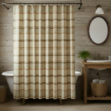 Rustic bathroom with the actual Barbed Wire Mirror and Toffee and Elm shower curtain