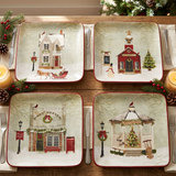 Vintage Village Salad Plates in a square Christmas table setting